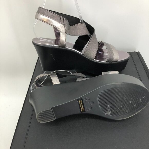 Via Uno Silver metallic  crossed ankle wrap platform wedge sandals size 9 - Picture 8 of 12